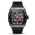 Apex Skeleton Black Edition luxury watch with black case, skeleton-style dial and black rubber strap