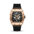 Apex Skeleton Rose Gold Edition luxury watch with rose gold case, skeleton-style dial and black rubber strap