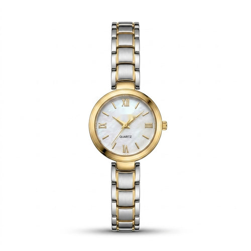 Assar Classic two-tone watch with pearl white dial and Roman numeral markers