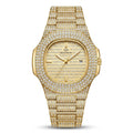 Bestwin iced gold luxury watch with crystal-set case and bracelet