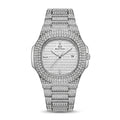 Bestwin iced silver luxury watch with crystal-set case and bracelet