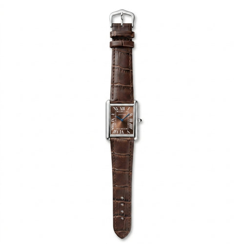 CARTIER-inspired rectangular brown leather watch
