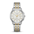 Citizen two-tone silver and gold watch with white dial and metal bracelet