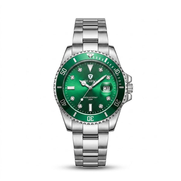 TICARTO-inspired green stainless steel luxury watch